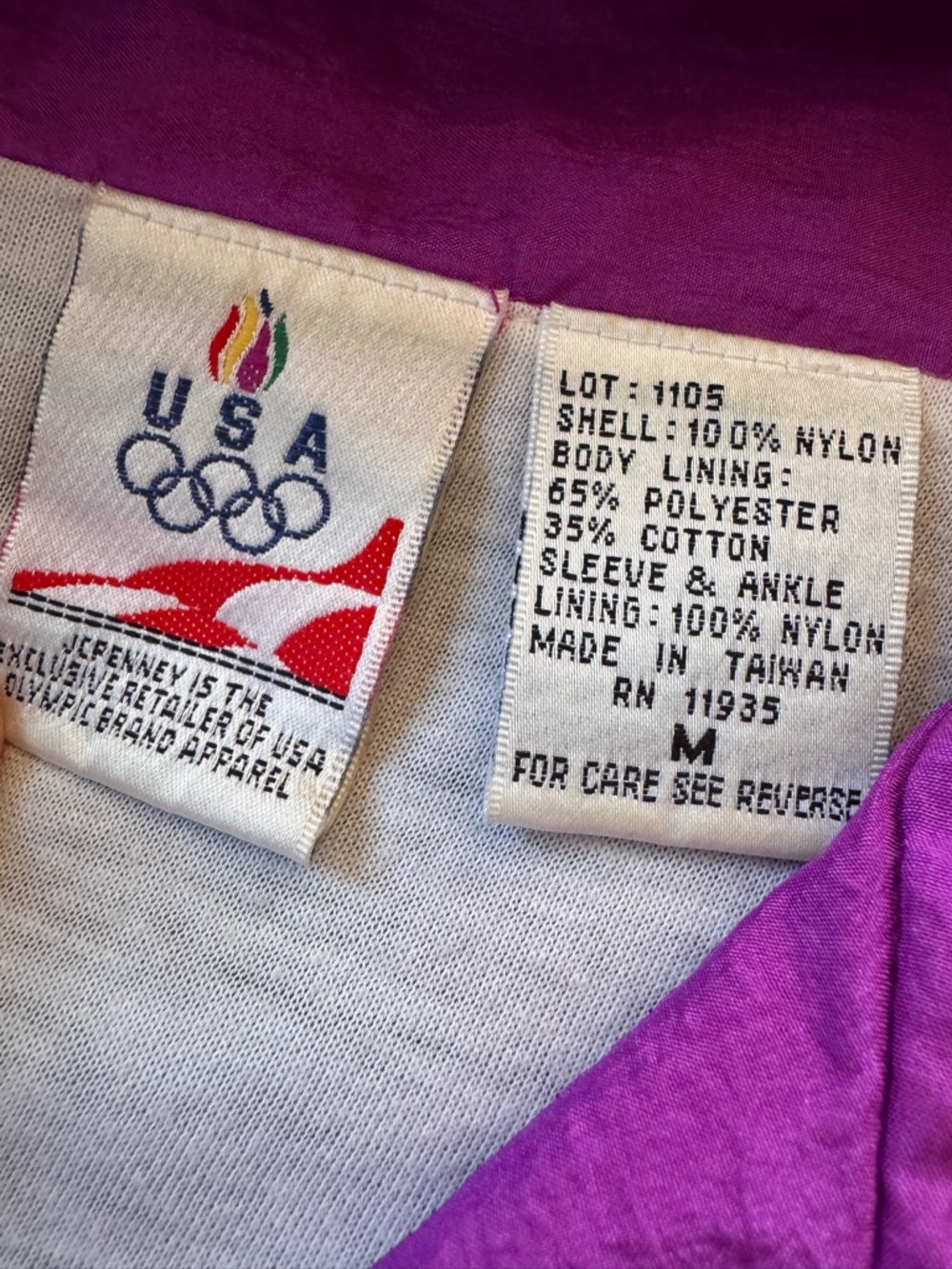 Vintage USA Olympics Windbreaker Jacket Adult Medium Purple Black Colorblock 90s - Picture 5 of 6